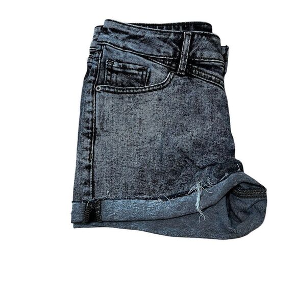 Express black acid wash low rise jean shorts 4 80s - Picture 3 of 9